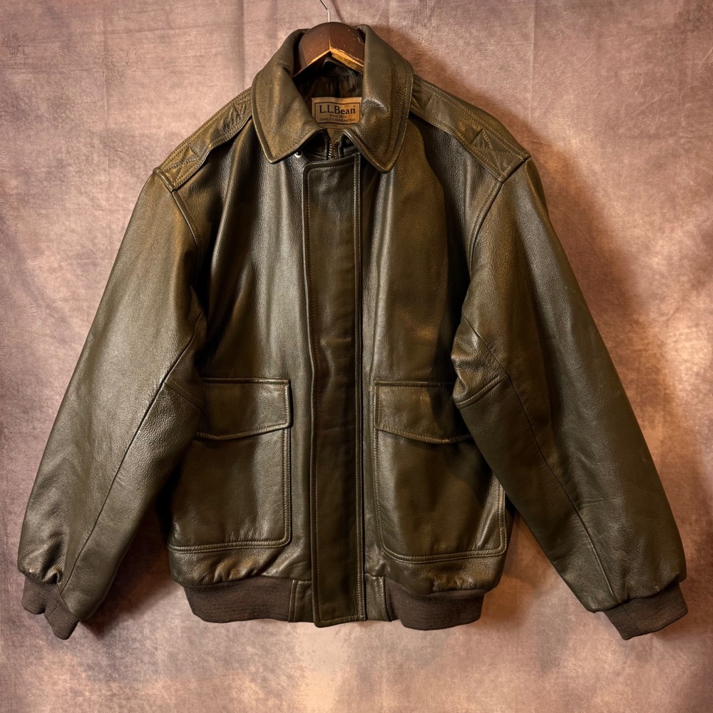 LL Bean Goatskin Leather Bomber Jacket Thinsulate Brown Mens Medium OM648